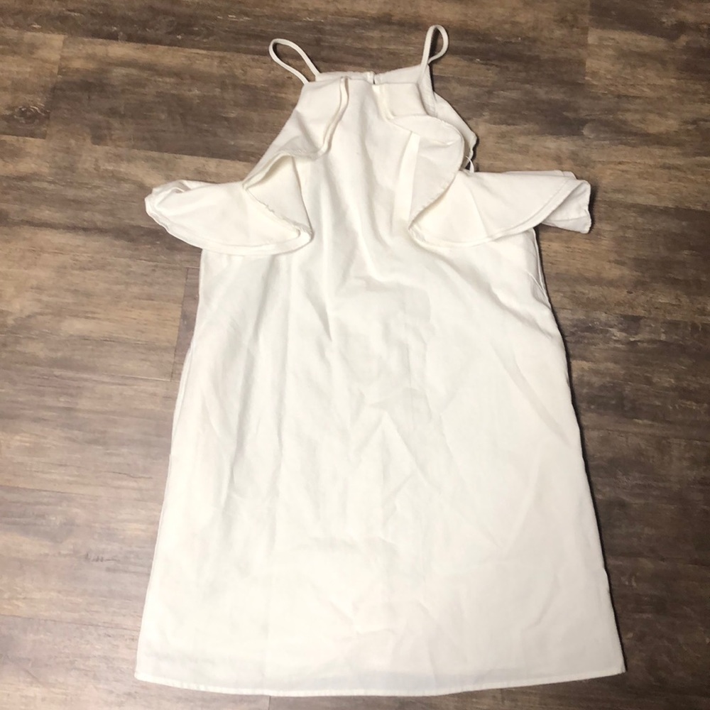 Linen Lux White Dress with ruffle
